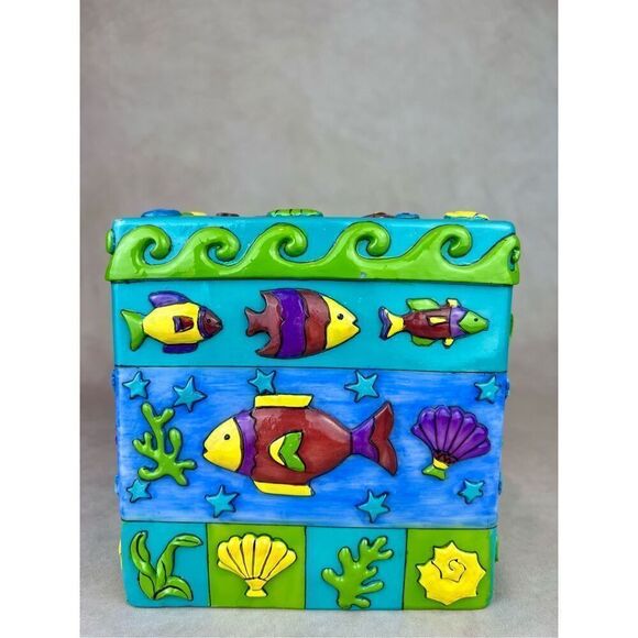 Vintage Sue Zipkin Zippy Fish Tissue Box Underwater Beach Fish Theme - Picture 6 of 11